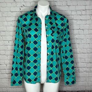 STYLUS Teal and Navy Moroccan Print Button Down Shirt Size S